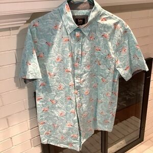 Men’s Lee Flamingo Hawaiian Button Up Shirt Sz Large